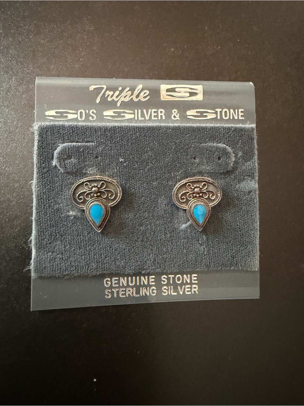 Sterling Silver Genuine Stone Teardrop Earrings - Turquoise